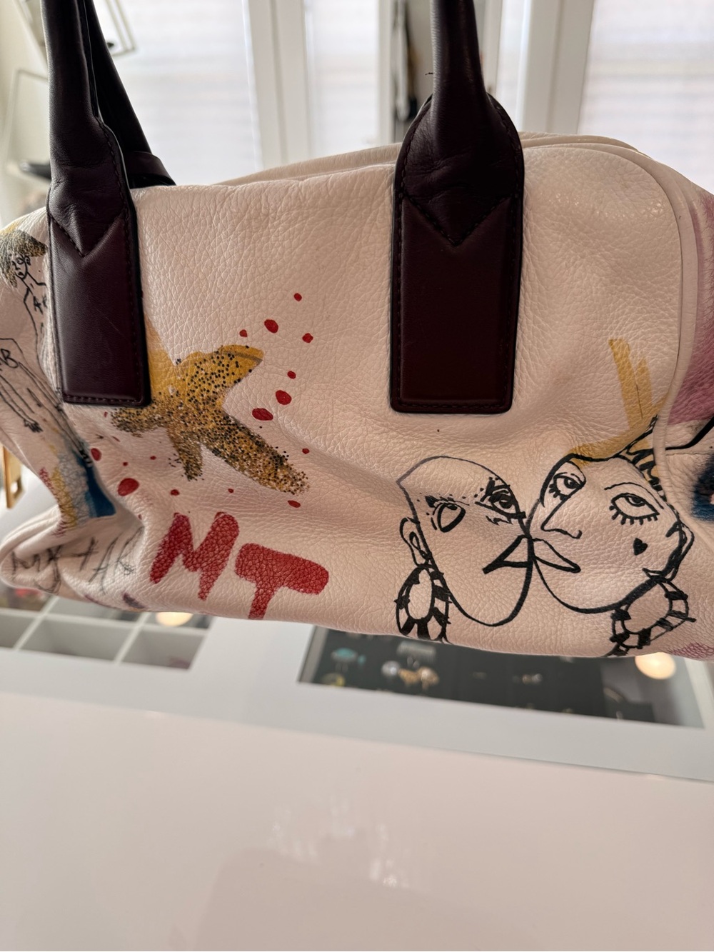 Marc Jacobs White Leather Collage Graffiti Satchel Bowler Bag Art Print Limited - Picture 6 of 10